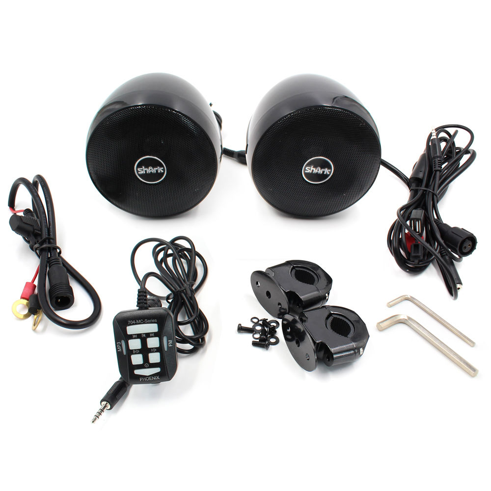 Zvukový systém s reproduktory na motocykl, skútr, ATV s FM, USB, AUX, BLUETOOTH, barva černá