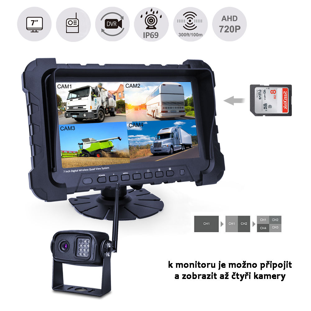 SET bezdrátový digitální kamerový AHD systém, monitor 7